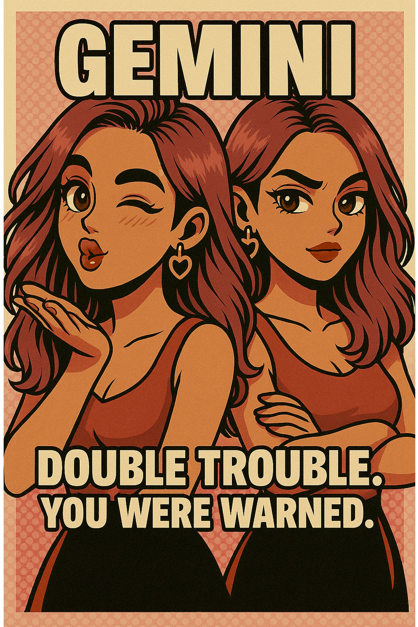Gemini Zodiac Girl Pop Art | Two Sides, One Story | Usha Design Studio