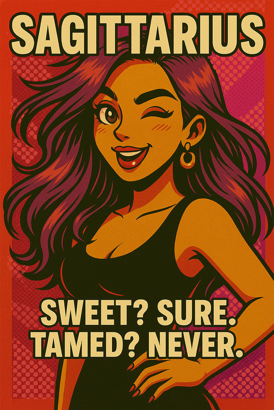 Sagittarius Zodiac Girl Pop Art | Sweet? Sure. Tamed? Never. | Usha Design Studio